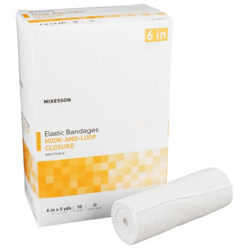 Elastic Bandage McKesson 6 Inch X 5 Yard Single Hook and Loop Closure Tan NonSterile Standard Compression (RL) 16-1033-6