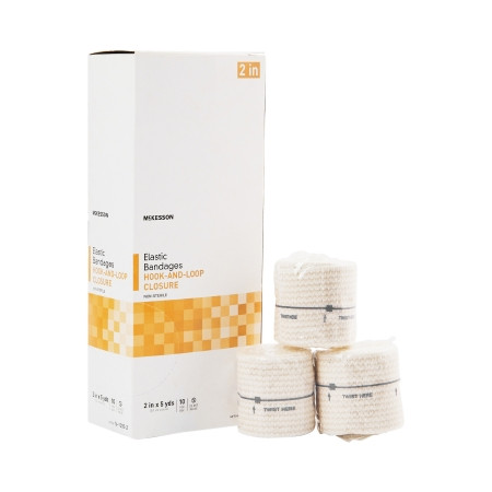 Elastic Bandage McKesson 2 Inch X 5 Yard Single Hook and Loop Closure Tan NonSterile Standard Compression (BX) 16-1033-2