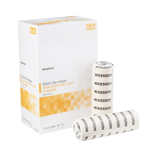 Elastic Bandage McKesson 6 Inch X 5 Yard Double Hook and Loop Closure Tan NonSterile Standard Compression (RL)