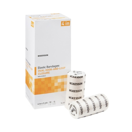 Elastic Bandage McKesson 4 Inch X 5 Yard Double Hook and Loop Closure Tan NonSterile Standard Compression (RL)