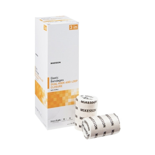 Elastic Bandage McKesson 3 Inch X 5 Yard Double Hook and Loop Closure Tan NonSterile Standard Compression (BX)