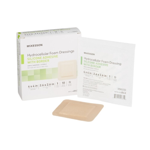Foam Dressing McKesson 4 X 4 Inch With Border Film Backing Silicone Gel Adhesive Square Sterile (CS)
