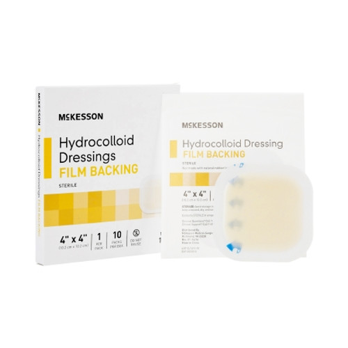Hydrocolloid Dressing McKesson Waterproof Film Backing 4 X 4 Inch Square Hydrocolloid / Film (CS)