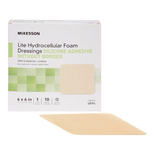 Thin Foam Dressing McKesson Lite 6 X 6 Inch Without Border Film Backing Silicone Gel Adhesive Square Sterile (EA)