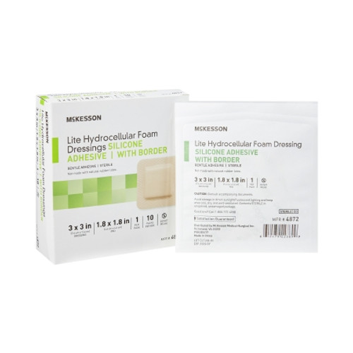 Thin Foam Dressing McKesson Lite 3 X 3 Inch With Border Film Backing Silicone Gel Adhesive Square Sterile (CS)