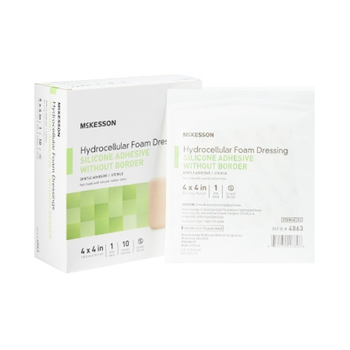 Foam Dressing McKesson 4 X 4 Inch Without Border Film Backing Silicone Gel Adhesive Square Sterile (EA)