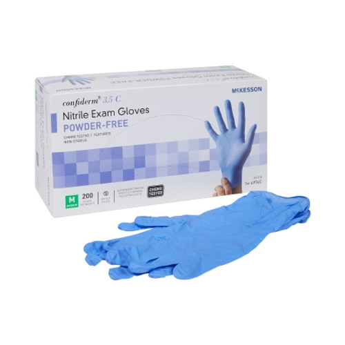 Exam Glove McKesson Confiderm? 3.5C Medium NonSterile Nitrile Standard Cuff Length Textured Fingertips Blue Chemo Tested (CS)
