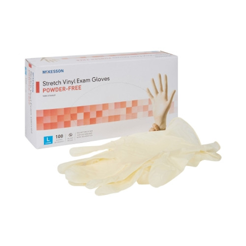 Exam Glove McKesson Large NonSterile Stretch Vinyl Standard Cuff Length Smooth Ivory Not Rated (BX)
