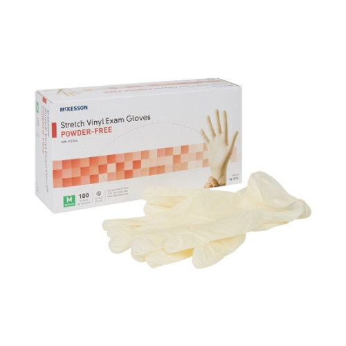 Exam Glove McKesson Medium NonSterile Stretch Vinyl Standard Cuff Length Smooth Ivory Not Rated (CS)