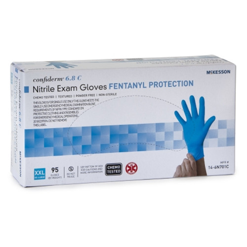 Exam Glove McKesson Confiderm? 6.8C 2X-Large NonSterile Nitrile Standard Cuff Length Fully Textured Blue Chemo Tested / Fentanyl Tested (CS)