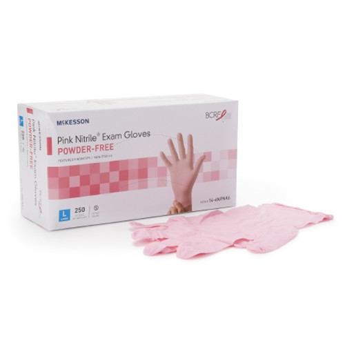 Exam Glove McKesson Pink Nitrile? Large NonSterile Nitrile Standard Cuff Length Textured Fingertips Pink Not Rated (BX)