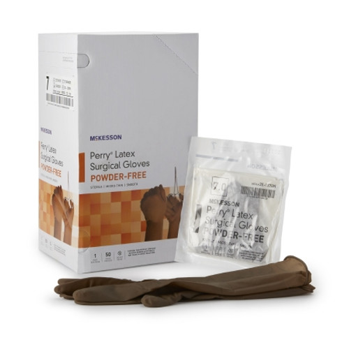 Surgical Glove McKesson Perry? Size 7 Sterile Latex Standard Cuff Length Smooth Brown Not Chemo Approved (BX)