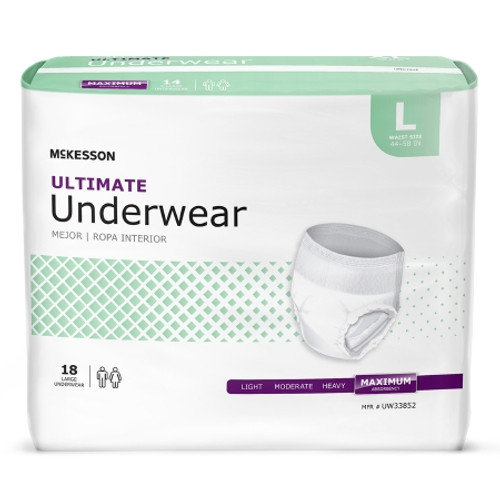 Unisex Adult Absorbent Underwear McKesson Pull On with Tear Away Seams Large Disposable Heavy Absorbency (CS) UW33852