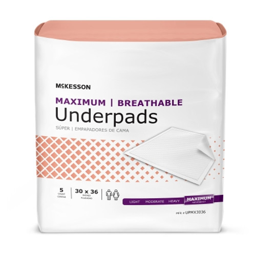 Disposable Underpad McKesson Ultimate Breathable 30 X 36 Inch Fluff / Polymer Heavy Absorbency (CS)