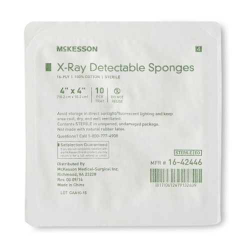 Gauze Sponge McKesson 4 X 4 Inch 16-Ply Sterile X-Ray Detectable 10 per Tray (TR)