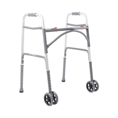 Bariatric Dual Release Folding Walker with Wheels Adjustable Height McKesson Steel Frame 500 lbs. Weight Capacity 32 to 39 Inch Height (CS)