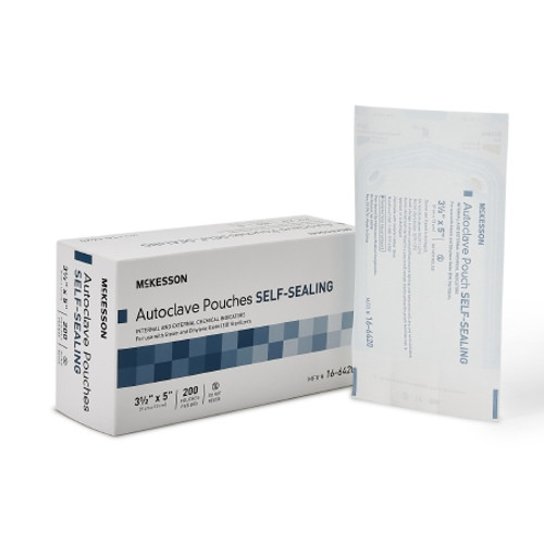 Sterilization Pouch McKesson Ethylene Oxide (EO) Gas / Steam 3-1/2 X 5 Inch Transparent Blue / White Self Seal Paper / Film (CS)