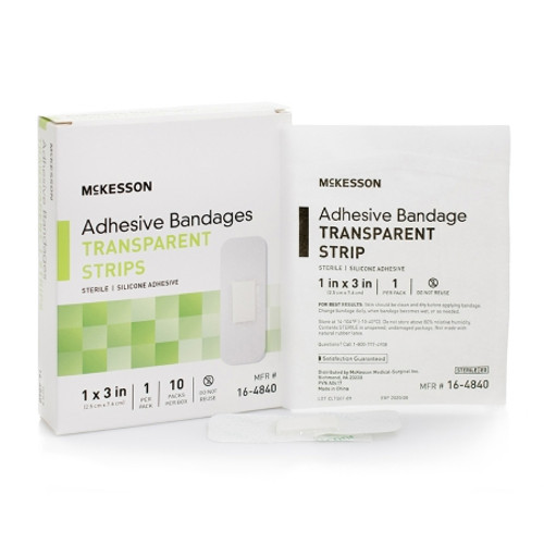 Waterproof Adhesive Strip McKesson 1 X 3 Inch Silicone Rectangle Sheer Sterile (EA)