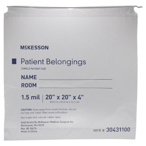Patient Belongings Bag McKesson 4 X 20 X 20 Inch Polyethylene Drawstring Closure Clear (CS)