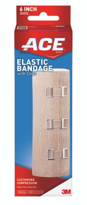 Elastic Bandage 3M* ACE* 6 Inch X 5-1/3 Foot Clip Detached Closure Tan NonSterile Standard Compression (CS)