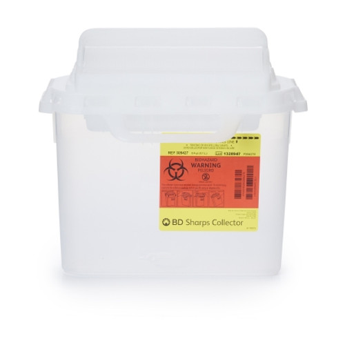 Sharps Container BD* Translucent White Base 12 H X 12 W X 4-4/5 D Inch Horizontal Entry 1.35 Gallon (CS) 305427
