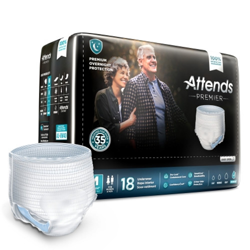 Unisex Adult Absorbent Underwear Attends Premier Pull On with Tear Away Seams Medium Disposable Heavy Absorbency (BG)