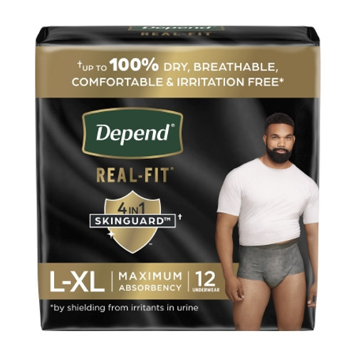 Male Adult Absorbent Underwear Depend Real Fit? Waistband Style Large / X-Large Disposable Heavy Absorbency (CS)