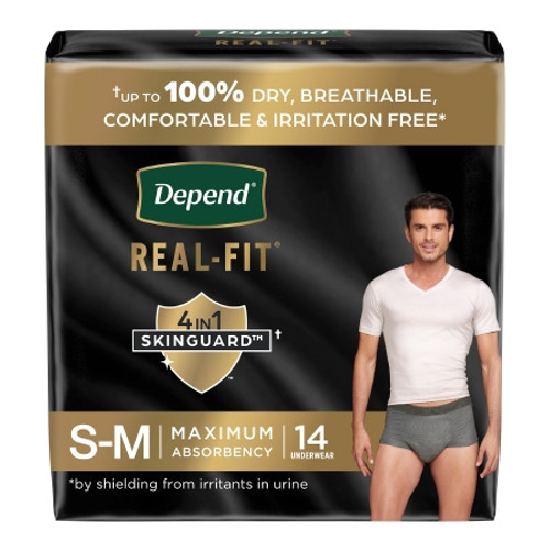 Male Adult Absorbent Underwear Depend Real Fit? Waistband Style Small / Medium Disposable Heavy Absorbency (CS)