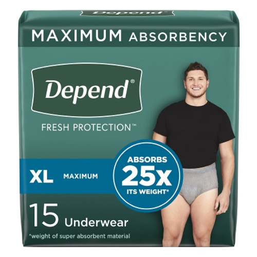 Male Adult Absorbent Underwear Depend Fresh Protection Waistband Style X-Large Disposable Heavy Absorbency (CS)