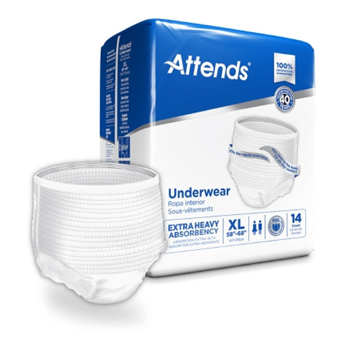 Unisex Adult Absorbent Underwear Attends Care Pull On with Tear Away Seams X-Large Disposable Heavy Absorbency (BG)