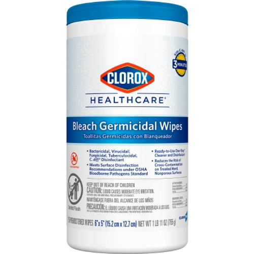 Surface Disinfectant Cleaner Clorox Healthcare? Premoistened Bleach Germicidal Manual Pull Wipe 150 Count Canister Floral Scent NonSterile (CS)
