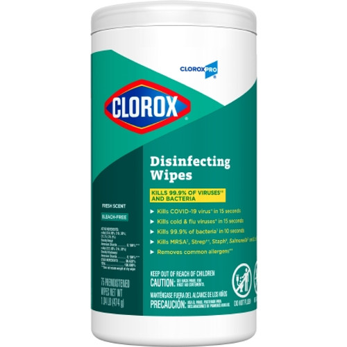 Surface Disinfectant CloroxPro* Clorox? Premoistened Manual Pull Wipe 75 Count Canister Fresh Scent NonSterile (BX)