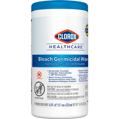 Surface Disinfectant Cleaner Clorox Healthcare? Premoistened Bleach Germicidal Manual Pull Wipe 70 Count Canister Chlorine Scent NonSterile (CT)