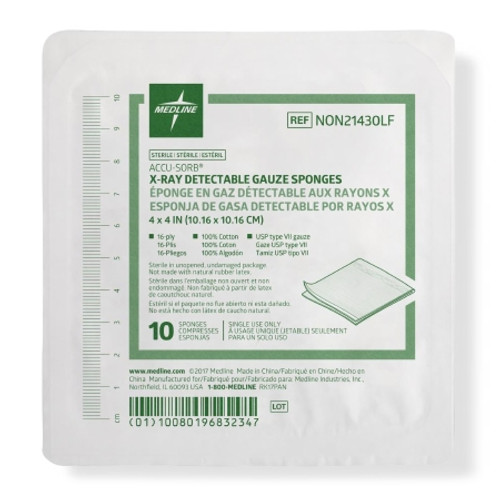 Gauze Sponge Medline 4 X 4 Inch 16-Ply Sterile X-Ray Detectable 10 per Tray (TR)