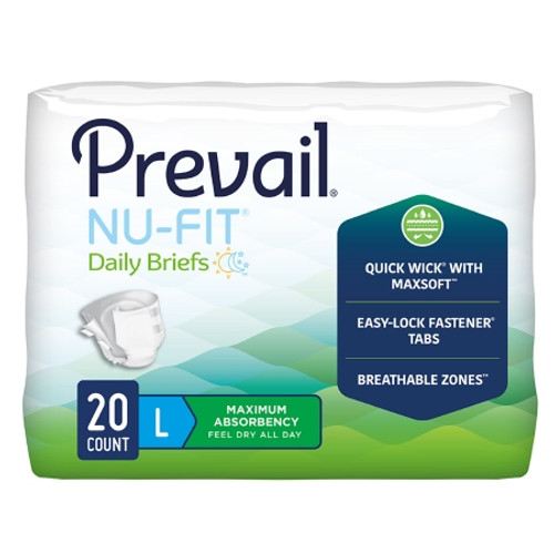 Unisex Adult Incontinence Brief Prevail Nu-Fit? Large Disposable Heavy Absorbency (CS)