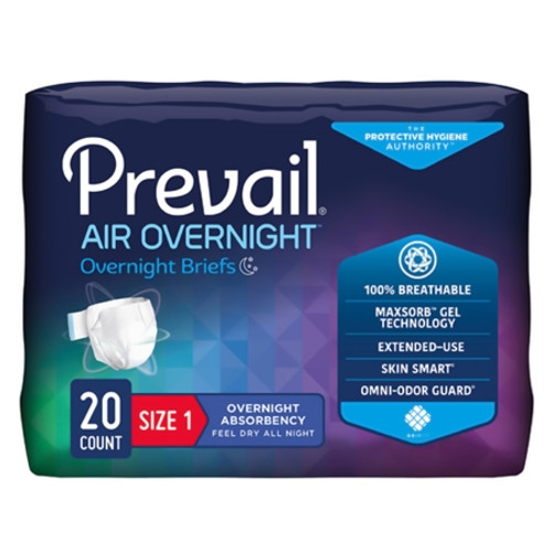 Unisex Adult Incontinence Brief PrevailAir* Overnight Size 1 / Medium Disposable Heavy Absorbency (CS)