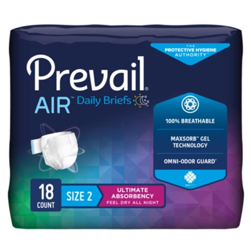 Unisex Adult Incontinence Brief Prevail Air* Size 2 / Large Disposable Heavy Absorbency (CS)