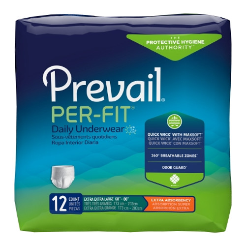 Unisex Adult Absorbent Underwear Prevail Per-Fit? Extra Pull On with Tear Away Seams 2X-Large Disposable Heavy Absorbency (PK)