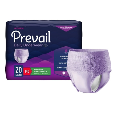 Female Adult Absorbent Underwear Prevail Daily Underwear Pull On with Tear Away Seams Medium Disposable Heavy Absorbency (BG)