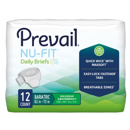 Unisex Adult Incontinence Brief Prevail Nu-Fit? 2X-Large Disposable Heavy Absorbency (BG)