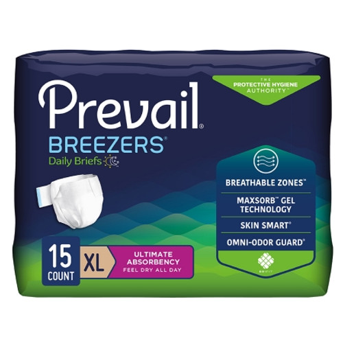 Unisex Adult Incontinence Brief Prevail Breezers? X-Large Disposable Heavy Absorbency (PK)