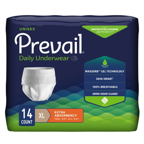 Unisex Adult Absorbent Underwear Prevail Daily Underwear Extra Pull On with Tear Away Seams X-Large Disposable Moderate Absorbency (PK)