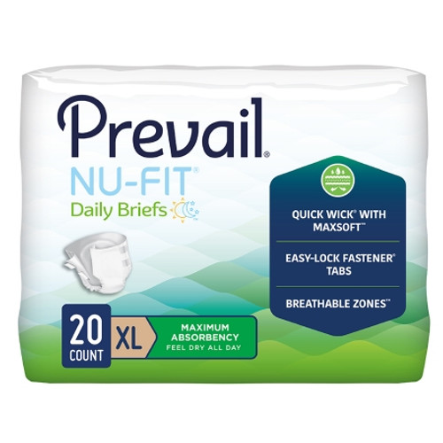Unisex Adult Incontinence Brief Prevail Nu-Fit? X-Large Disposable Heavy Absorbency (PK)