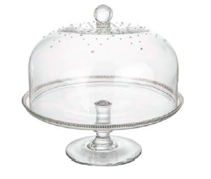 GLASS CAKE DOME WITH SWAROVSKY CRYSTALS