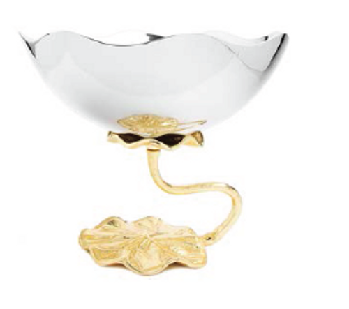 STAINLESS STEEL FOOTED BOWL WITH GOLD LOTUS FLOWER