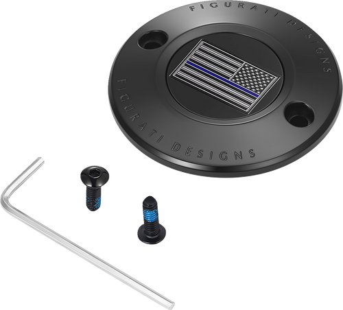 Figurati Designs Timing Cover - 2 Hole - Blue Line American Flag - Black FD71-TC-2H-BLK