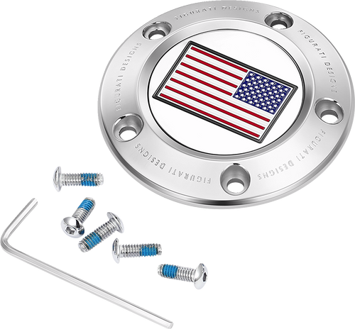 Figurati Designs Timing Cover - 5 Hole - American Flag - Reversed - Stainless Steel FD20-TC-5H-SS