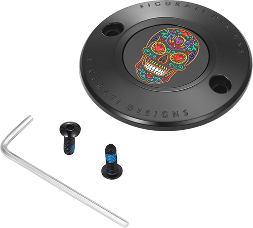 Figurati Designs Timing Cover - 2 Hole - Sugar Skull - Black FD30-TC-2H-BLK