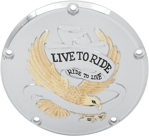 Drag Specialties Derby Cover - Live To Ride - 5-Hole - Chrome W/Gold Eagle - '99-'18 Big Twin 1107-0158