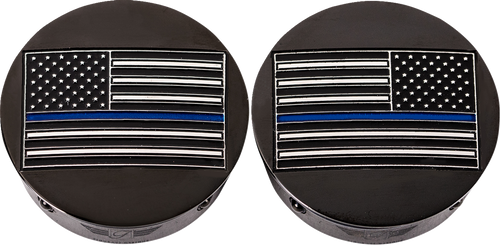 Figurati Designs Swing Arm Covers - Blue Line American Flag - Custom - Black - Reversed FD71-AFBL-BLK